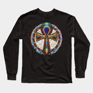 Egyptian Ankh Cross -Mosaic Art Long Sleeve T-Shirt